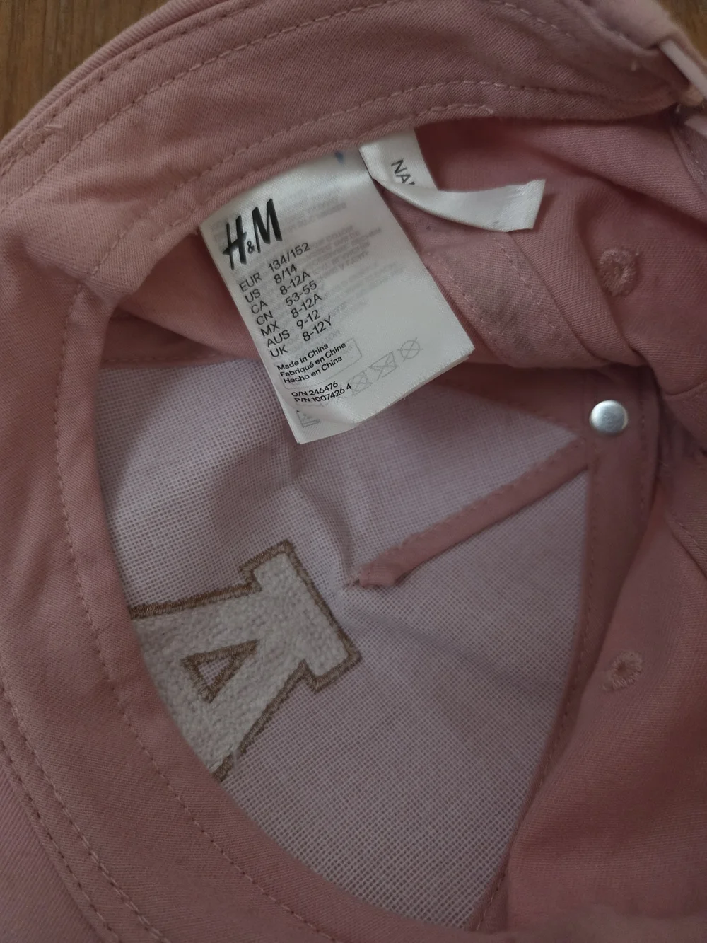 H&M Light Pink Kids Baseball Cap with White 'A' Patch